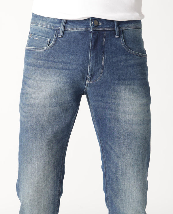 Rare Rabbit Men's Cyr Light Blue Mid Wash Mid-Rise Slim Fit Jeans