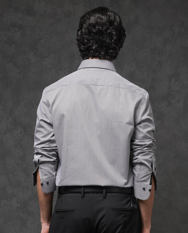 Rare Rabbit Mens Calamy Black Cotton Tencel Fabric Full Sleeve Dobby Shirt