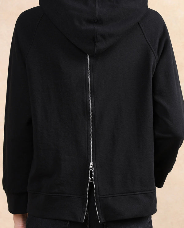 Rareism Women Dae Black Cotton Blend Fabric Full Sleeve Hooded Zipper Closure Relaxed Fit Plain Sweatshirt