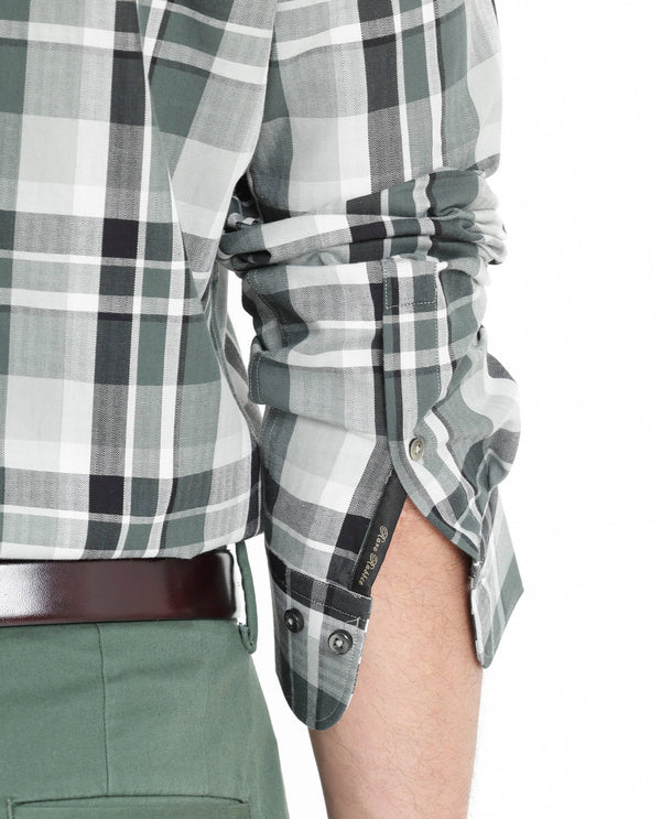 Rare Rabbit Men's Dae Green Cotton Fabric Full Sleeve Regular Fit Collared Checks Shirt