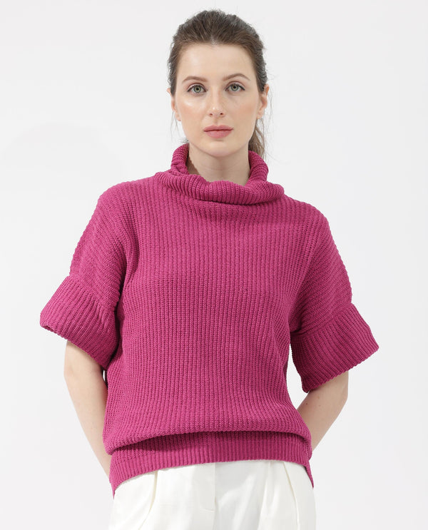 Rareism Women Daffy 1 Dark Pink Sweater Cowl Neck