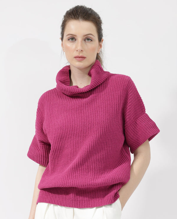 Rareism Women Daffy 1 Dark Pink Sweater Cowl Neck