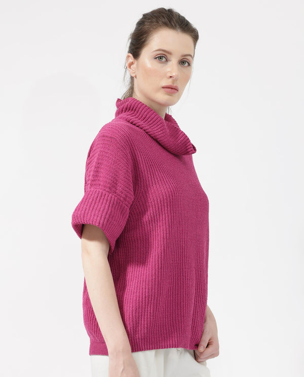 Rareism Women Daffy 1 Dark Pink Sweater Cowl Neck