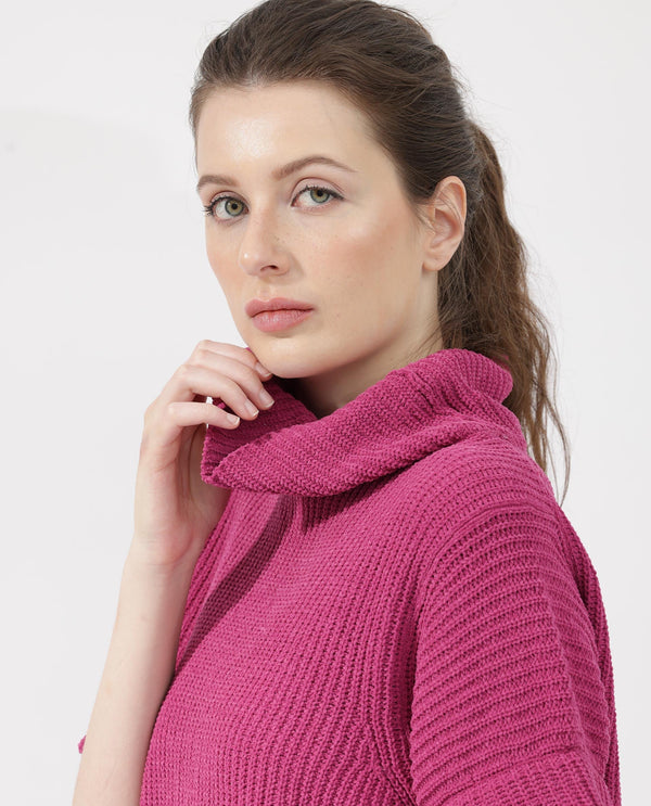 Rareism Women Daffy 1 Dark Pink Sweater Cowl Neck