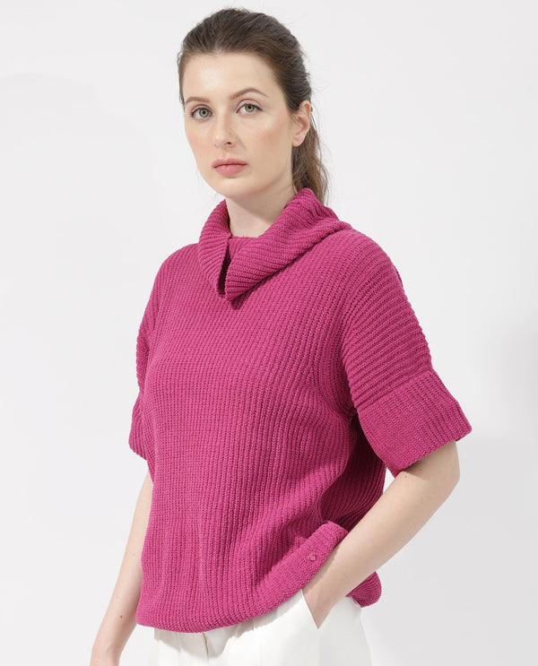 Rareism Women Daffy 1 Dark Pink Sweater Cowl Neck