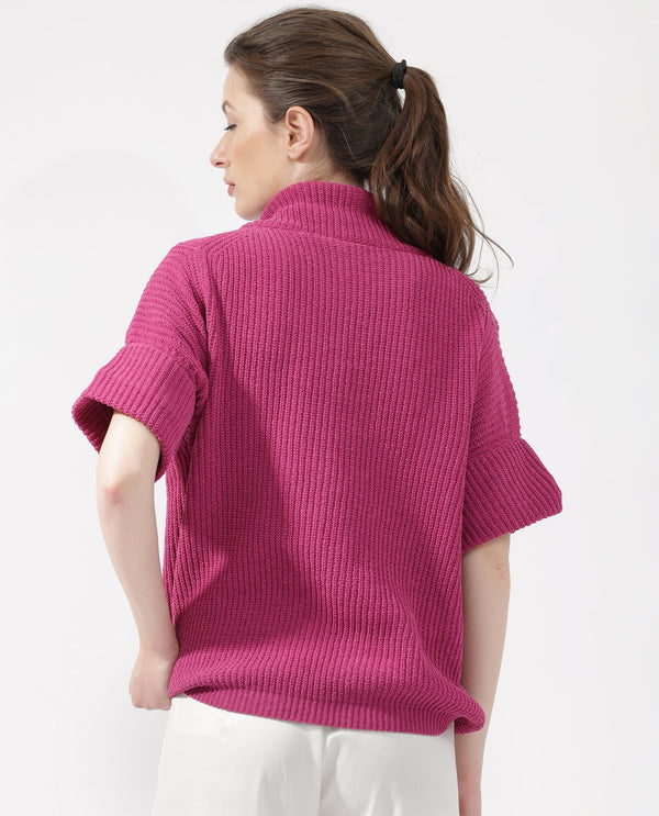 Rareism Women Daffy 1 Dark Pink Sweater Cowl Neck