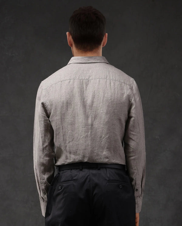 Rare Rabbit Men Dalin Beige Full Sleeve Melange Linen Fabric Regular Fit Plain Shirt