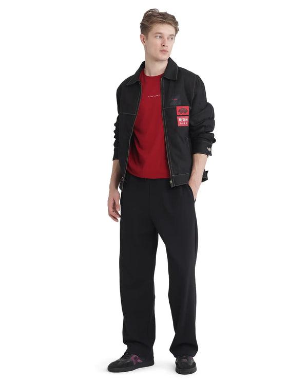 Rare Rabbit Men Dalton Black Cotton Elastane Fabric Baggy Fit Drawstring Closure Plain Knitted Trouser