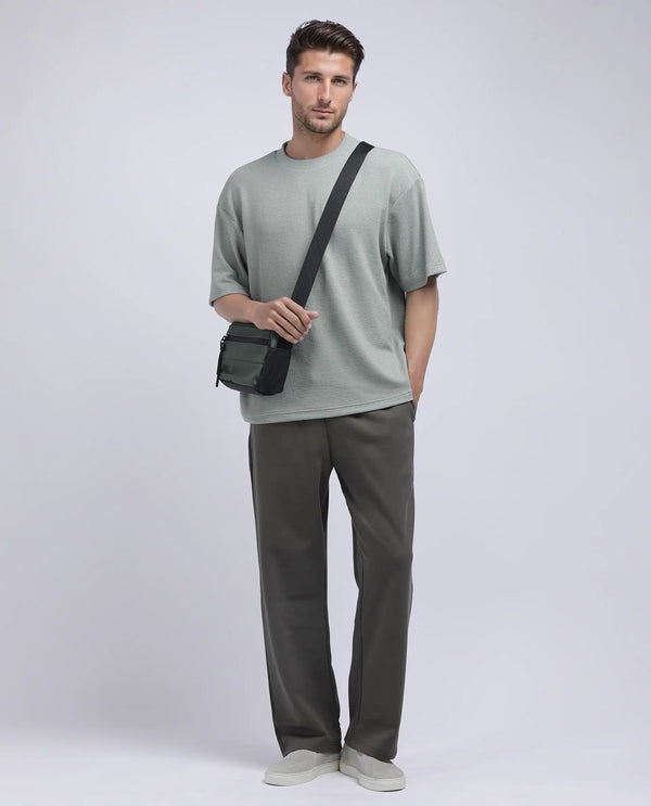 Rare Rabbit Men Dalton Grey Cotton Elastane Fabric Baggy Fit Plain Knitted Trouser