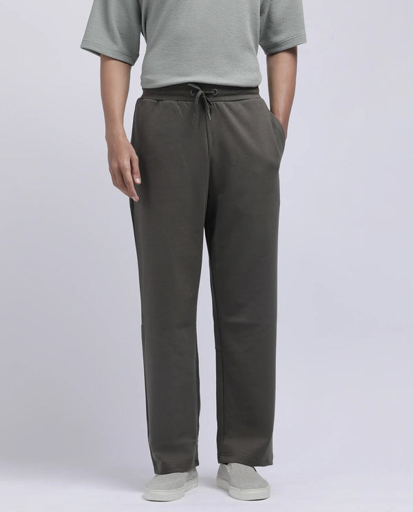 Rare Rabbit Men Dalton Grey Cotton Elastane Fabric Baggy Fit Plain Knitted Trouser