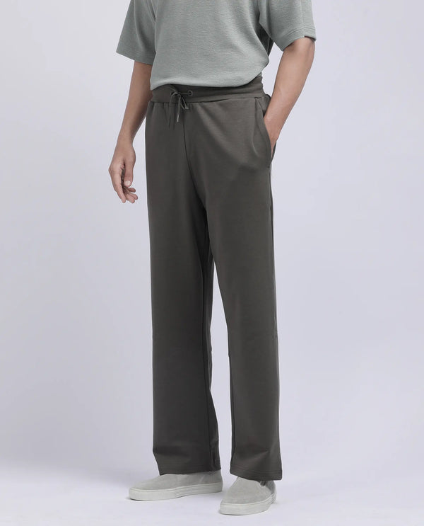 Rare Rabbit Men Dalton Grey Cotton Elastane Fabric Baggy Fit Plain Knitted Trouser