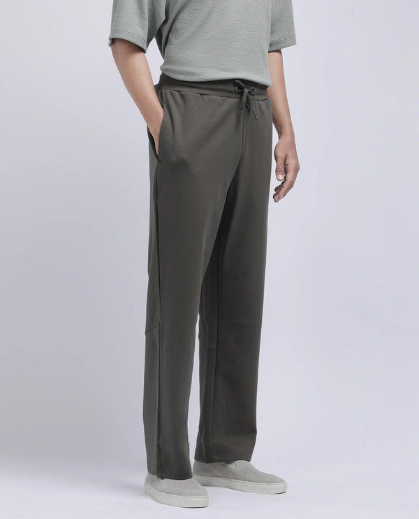Rare Rabbit Men Dalton Grey Cotton Elastane Fabric Baggy Fit Plain Knitted Trouser
