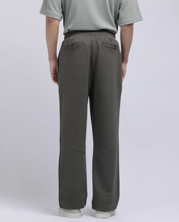 Rare Rabbit Men Dalton Grey Cotton Elastane Fabric Baggy Fit Plain Knitted Trouser