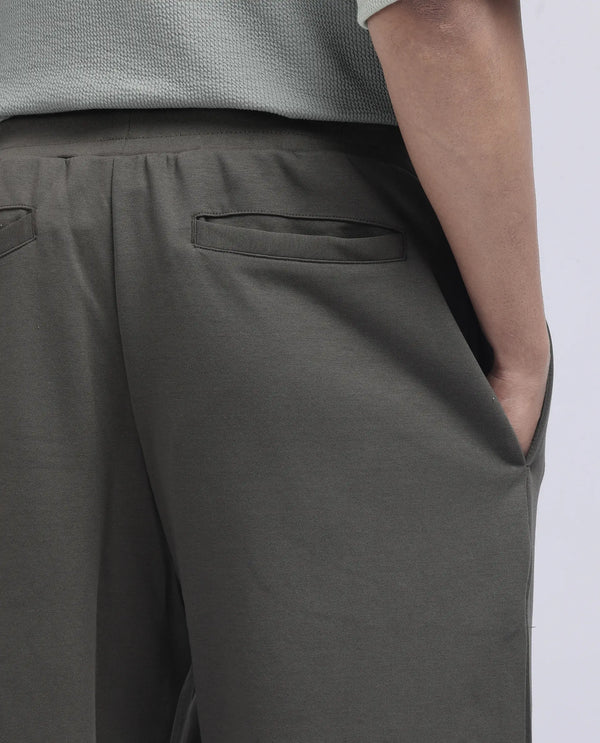 Rare Rabbit Men Dalton Grey Cotton Elastane Fabric Baggy Fit Plain Knitted Trouser