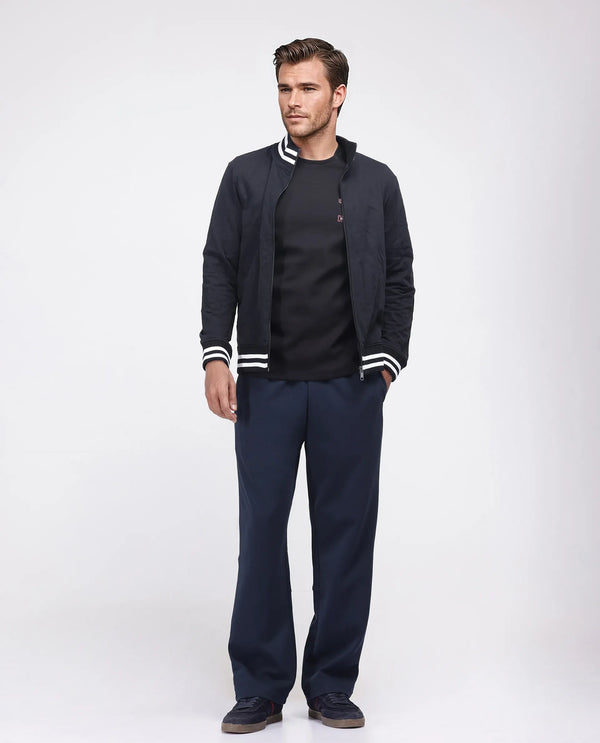 Rare Rabbit Men Dalton Navy Cotton Elastane Fabric Baggy Fit Plain Knitted Trouser