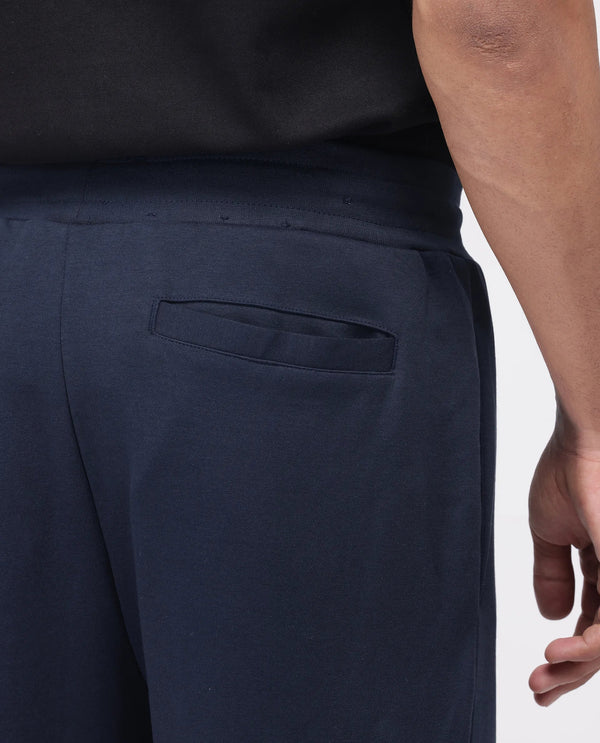Rare Rabbit Men Dalton Navy Cotton Elastane Fabric Baggy Fit Plain Knitted Trouser