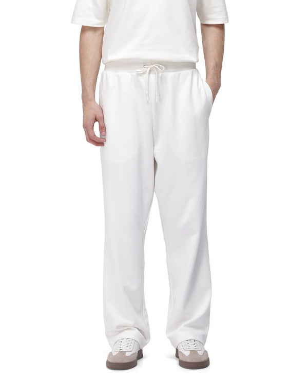 Rare Rabbit Men Dalton Off White Cotton Elastane Fabric Baggy Fit Plain Knitted Trouser