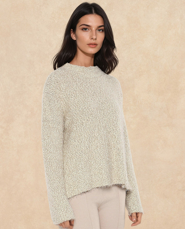 Rareism Women Danicata Beige Polyester Nylon Fabric Oversized Fit Plain Sweater