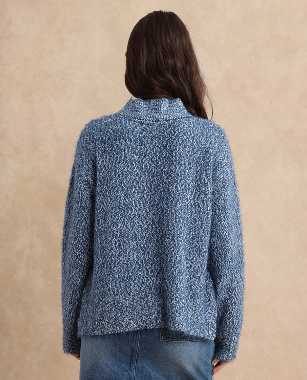 Rareism Women Danicata Blue Polyester Nylon Fabric Oversized Fit Plain Sweater