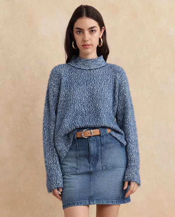 Rareism Women Danicata Blue Polyester Nylon Fabric Oversized Fit Plain Sweater