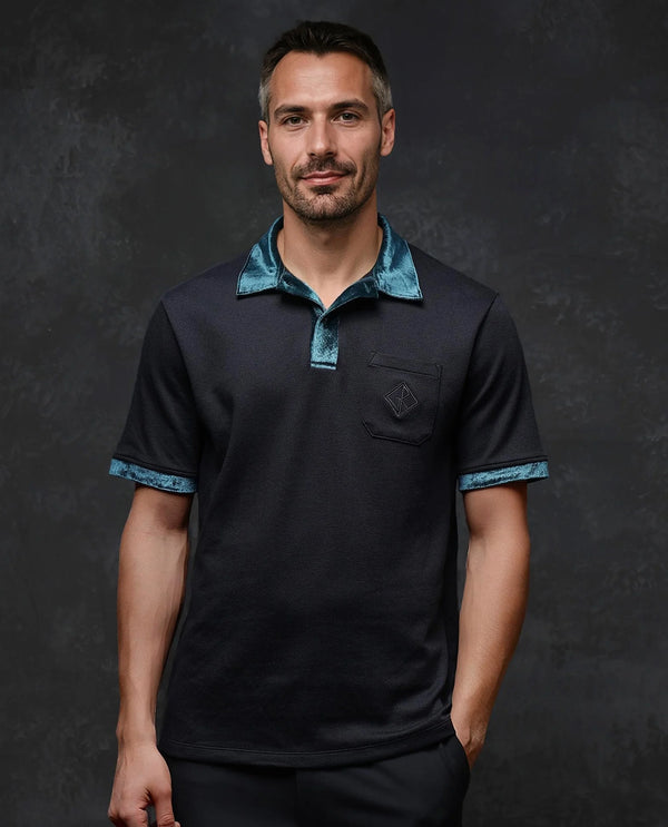Rare Rabbit Men Danil-1 Black Short Sleeve Collared Neck Button Closure Plain Polo