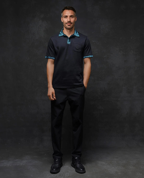 Rare Rabbit Men Danil-1 Black Short Sleeve Collared Neck Button Closure Plain Polo