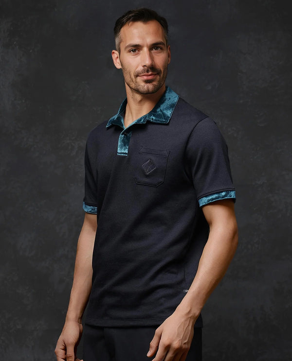 Rare Rabbit Men Danil-1 Black Short Sleeve Collared Neck Button Closure Plain Polo