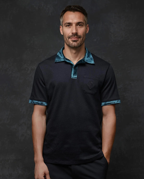 Rare Rabbit Men Danil-1 Black Short Sleeve Collared Neck Button Closure Plain Polo