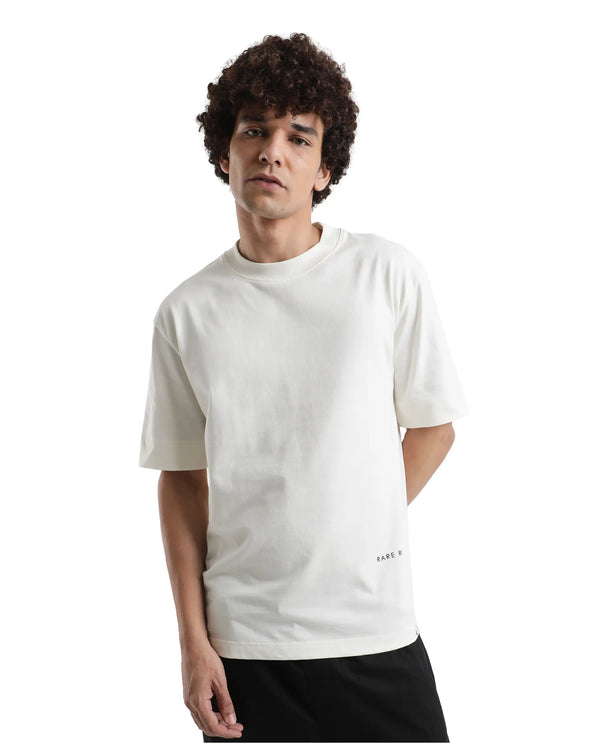 Rare Rabbit Men Danq Off White Cotton Fabric Short Sleeve Crew Neck Oversized Fit Graphic Back Print T-Shirt