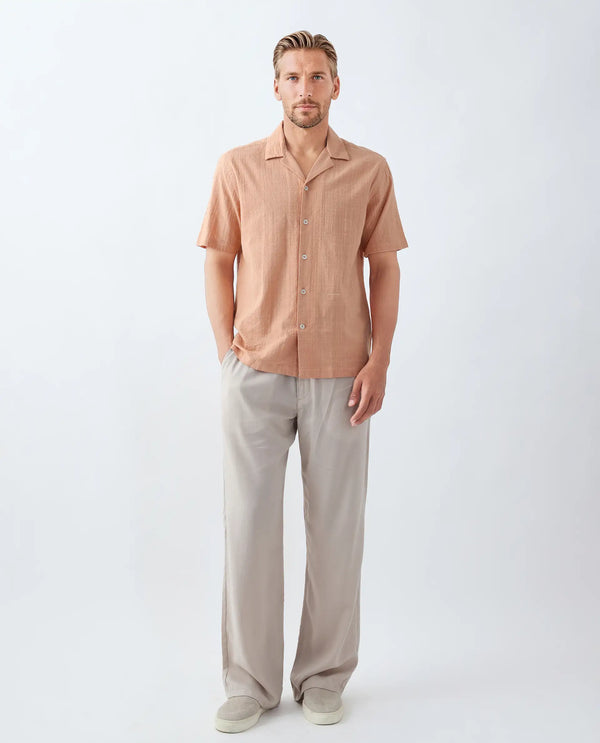 Rare Rabbit Men's Dara Dusky Peach Cotton Fabric Half Sleeve Cuban Collar Button Closure Boxy Fit Checked Shirt