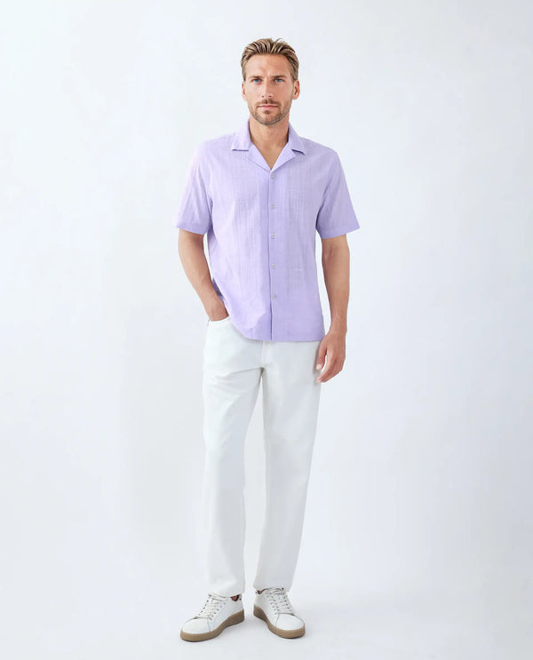 Rare Rabbit Men's Dara Pastel Purple Cotton Fabric Half Sleeve Cuban Collar Button Closure Boxy Fit Checked Shirt