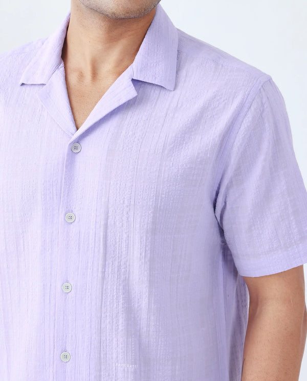 Rare Rabbit Men's Dara Pastel Purple Cotton Fabric Half Sleeve Cuban Collar Button Closure Boxy Fit Checked Shirt