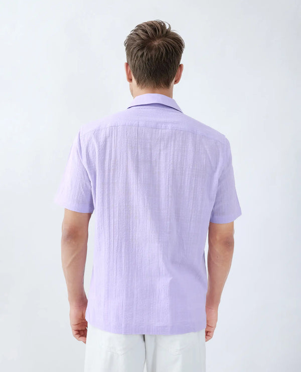 Rare Rabbit Men's Dara Pastel Purple Cotton Fabric Half Sleeve Cuban Collar Button Closure Boxy Fit Checked Shirt