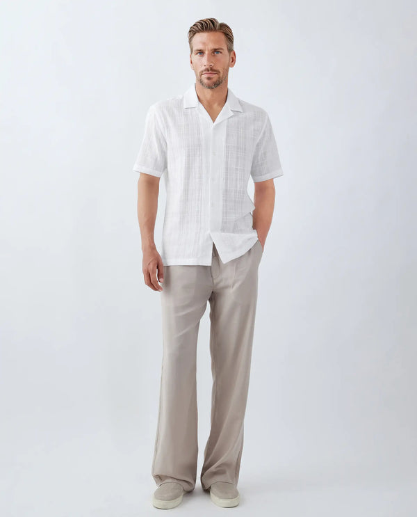 Rare Rabbit Men's Dara White Cotton Fabric Half Sleeve Cuban Collar Button Closure Boxy Fit Checked Shirt