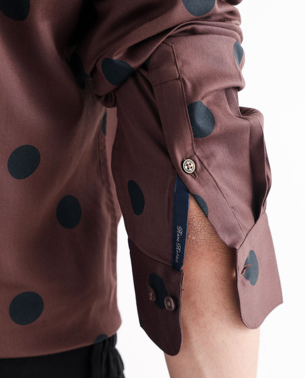 Rare Rabbit Men's Dare Brown Cotton Modal Fabric Polka Print Full Sleeves Shirt