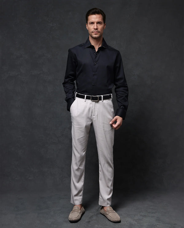 Rare Rabbit Men's Dario Black Cotton Fabric Full Sleeves Solid Shirt