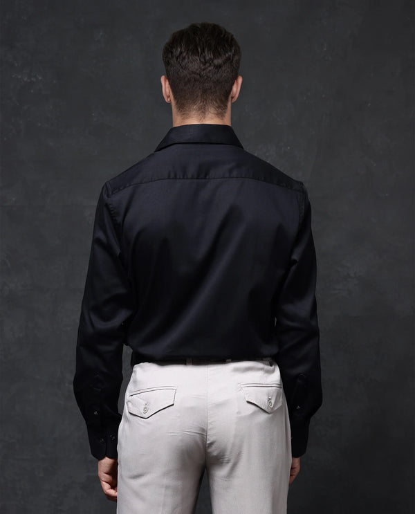Rare Rabbit Men's Dario Black Cotton Fabric Full Sleeves Solid Shirt
