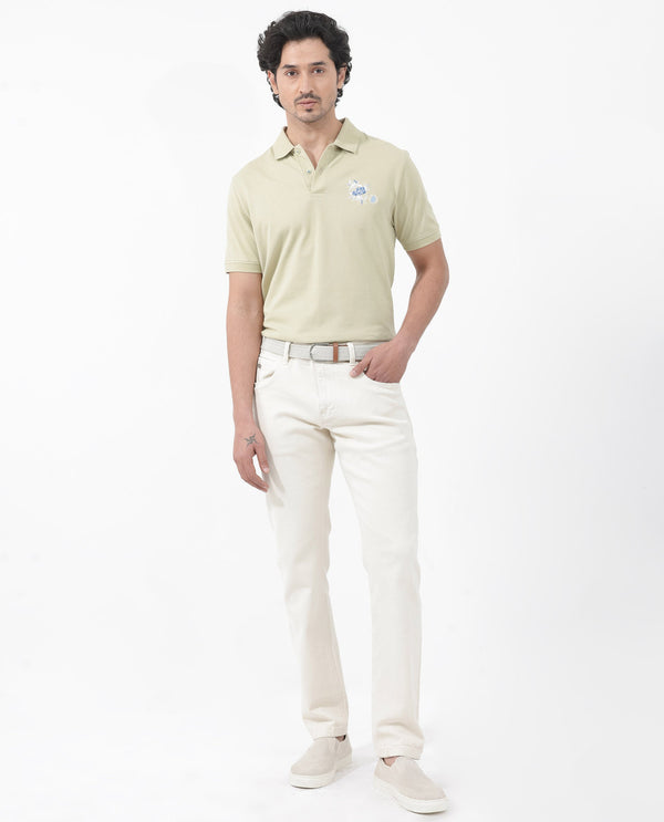 Rare Rabbit Mens Dariol Light Green Cotton Fabric Short Sleeve Solid Knitted Polo T-Shirt