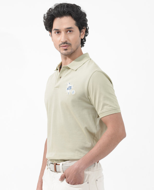 Rare Rabbit Mens Dariol Light Green Cotton Fabric Short Sleeve Solid Knitted Polo T-Shirt