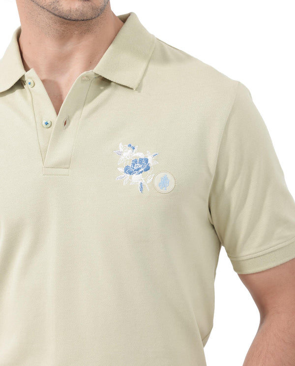 Rare Rabbit Mens Dariol Light Green Cotton Fabric Short Sleeve Solid Knitted Polo T-Shirt