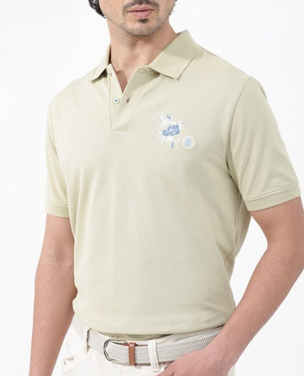 Rare Rabbit Mens Dariol Light Green Cotton Fabric Short Sleeve Solid Knitted Polo T-Shirt