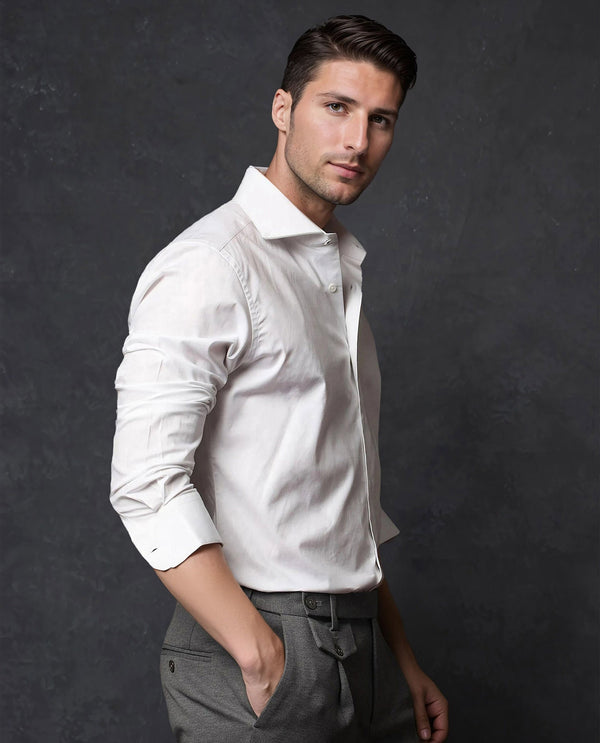 Rare Rabbit Men's Dario White Cotton Fabric Full Sleeves Solid Shirt