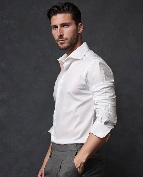 Rare Rabbit Men's Dario White Cotton Fabric Full Sleeves Solid Shirt