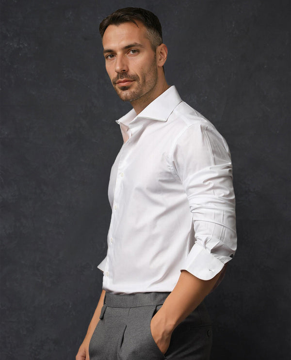 Rare Rabbit Men's Dario White Cotton Fabric Full Sleeves Solid Shirt