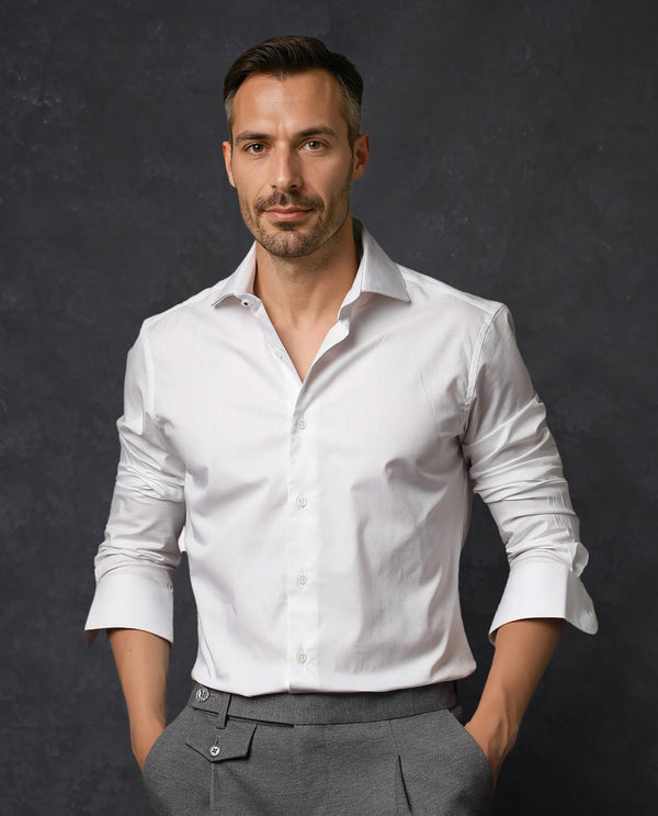 Rare Rabbit Men's Dario White Cotton Fabric Full Sleeves Solid Shirt