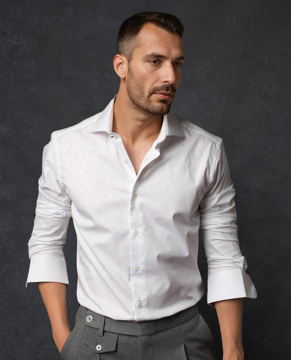 Rare Rabbit Men's Dario White Cotton Fabric Full Sleeves Solid Shirt