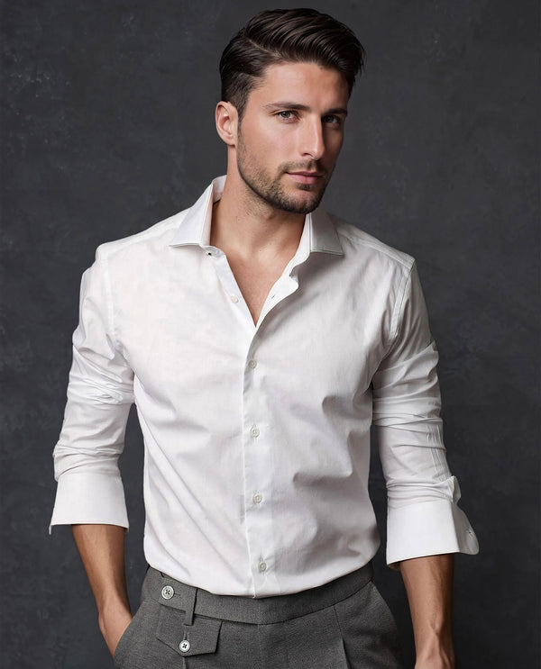 Rare Rabbit Men's Dario White Cotton Fabric Full Sleeves Solid Shirt