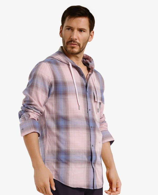 Rare Rabbit Men's Dartmouth Dusky Pink Cotton Fabric Full Sleeve Collared Neck Oversized Fit Checks Shirt