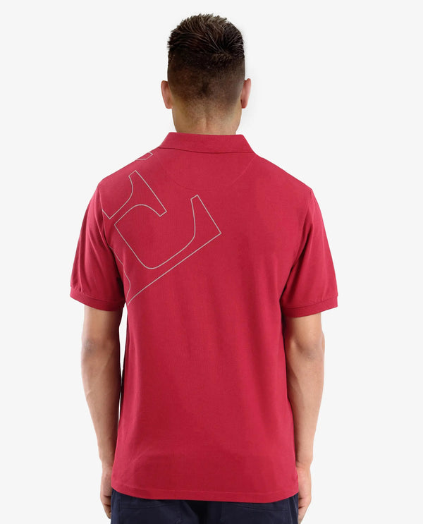 Rare Rabbit Men Daryl Red Cotton Blend Fabric Short Sleeve Regular Collar Placement Typography Print Polo