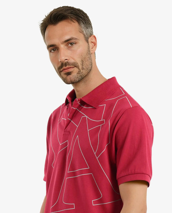 Rare Rabbit Men Daryl Red Cotton Blend Fabric Short Sleeve Regular Collar Placement Typography Print Polo
